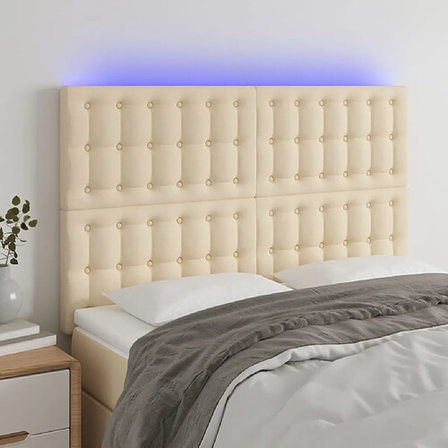 Maison Chic Tête de lit scandinave à LED,meuble de chambre Crème 144x5x118/128 cm Tissu -MN41846