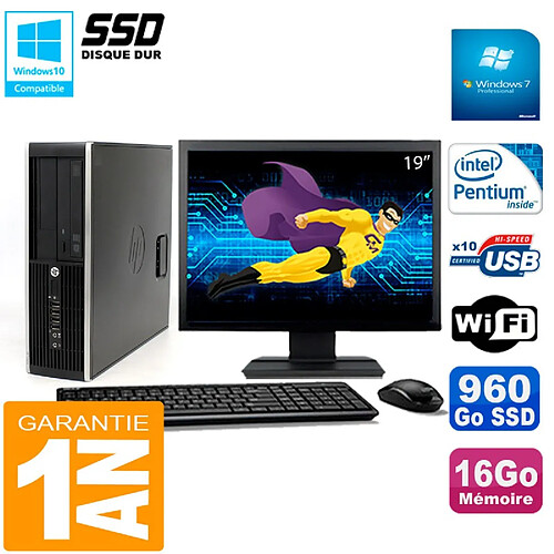 PC HP Compaq 8300 SFF Ecran 19" Intel G850 RAM 16Go Disque 960 Go SSD Wifi W7 · Occasion