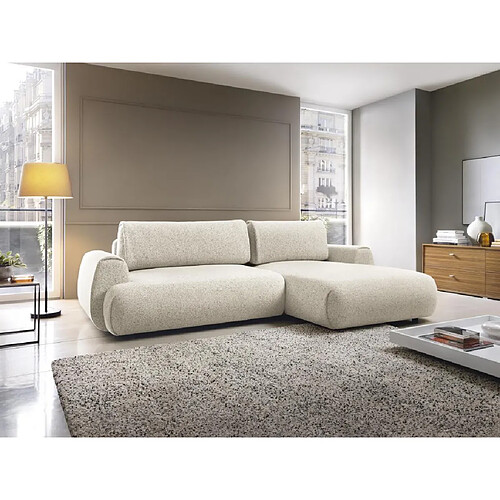 Vente-Unique Canapé d'angle droit convertible en tissu texturé beige MONELIA