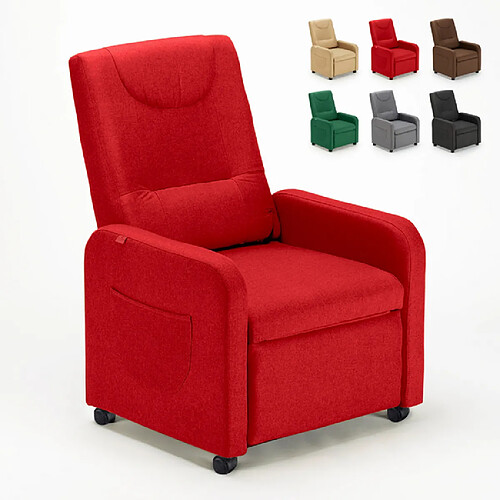 LE ROI DU RELAX Fauteuil inclinable Relax 4 roues avec repose-pieds en tissu Beautiful | Couleur: Rouge