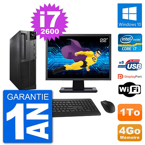 PC Lenovo M92p SFF Ecran 22" Intel i7-2600 RAM 4Go Disque 1To Windows 10 Wifi · Occasion