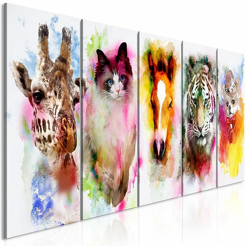 Paris Prix Tableau 5 Panneaux Watercolour Animals Narrow 90 x 225 cm