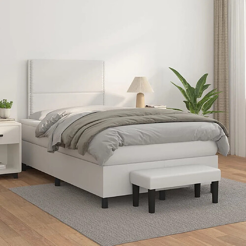 vidaXL Sommier à lattes de lit avec matelas Blanc 120x200cm Similicuir