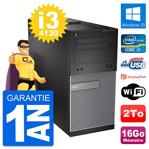 PC Tour Dell OptiPlex 3020 Intel i3-4130 RAM 16Go Disque Dur 2To Windows 10 Wifi · Occasion