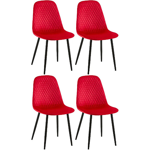 Decoshop26 Lot de 4 chaises de salle à manger coutures décoratives losanges assise en velours rouge pieds métal noir mat 10_0001885