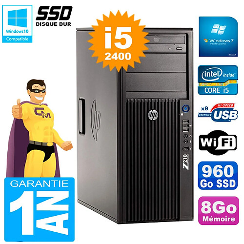 PC HP WorkStation Z210 Tour Core i5-2400 RAM 8Go SSD 960Go Graveur DVD Wifi W7 · Occasion