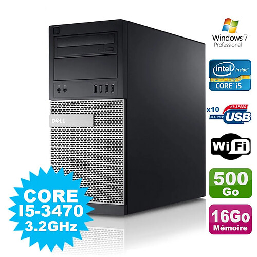 PC Tour Dell Optiplex 7010 Core I5-3470 3.2Ghz 16Go Disque 500Go DVD WIFI Win 7 · Occasion