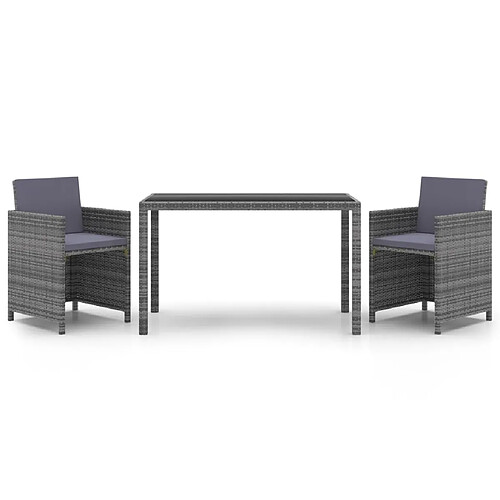 Maison Chic Ensemble à manger d'extérieur 3 pcs avec coussins,Salon de jardin,Mobilier de jardin Résine tressée Gris -GKD292171