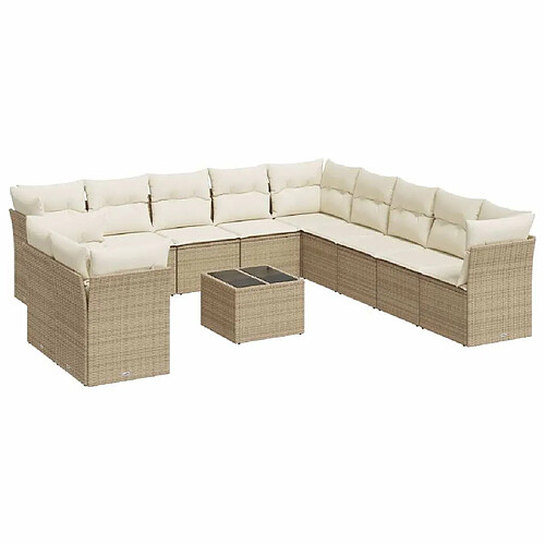 Maison Chic Salon de jardin avec coussins 12 pcs | Ensemble de Table et chaises | Mobilier d'Extérieur beige résine tressée -GKD41625