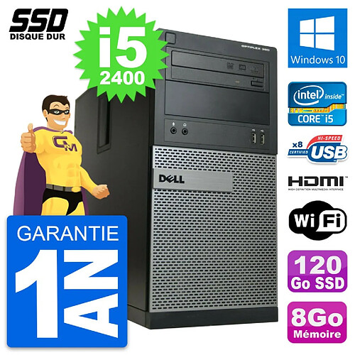 PC Tour Dell OptiPlex 390 MT Core i5-2400 RAM 8Go SSD 120Go HDMI Windows 10 Wifi · Occasion