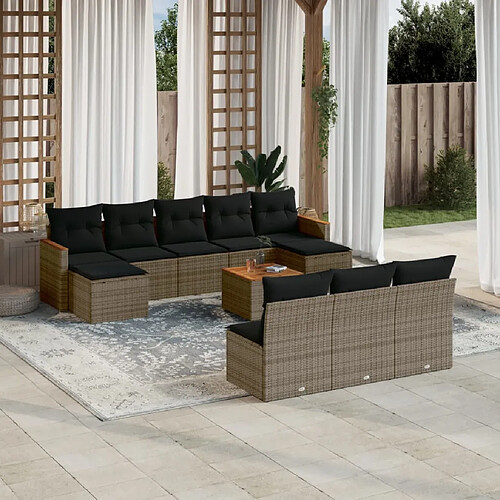 vidaXL Salon de jardin 11 pcs avec coussins gris résine tressée