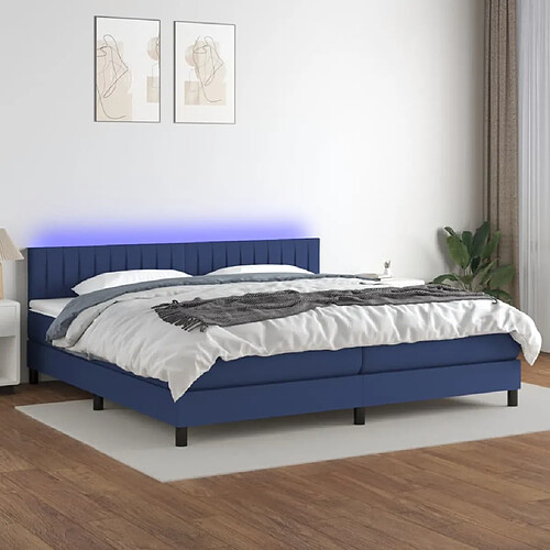 vidaXL Sommier à lattes de lit et matelas et LED Bleu 200x200 cm Tissu