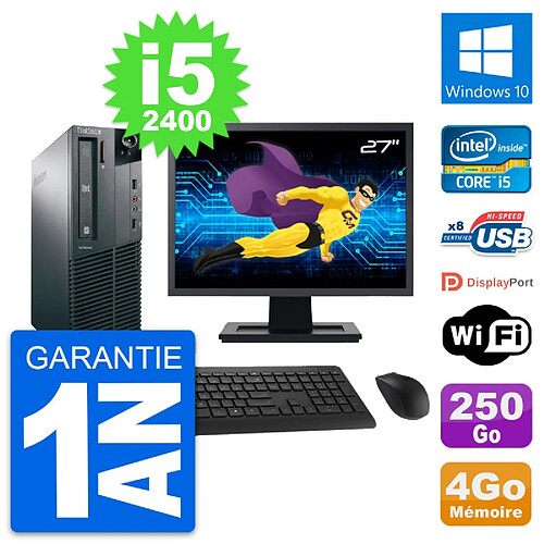 PC Lenovo M81 SFF Ecran 27" Intel i5-2400 RAM 4Go Disque 250Go Windows 10 Wifi · Occasion