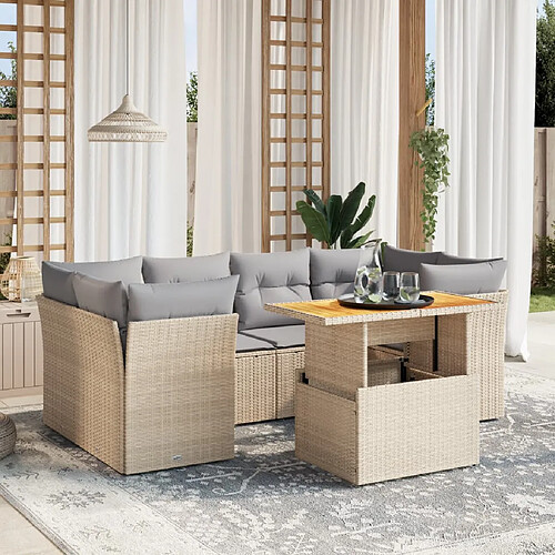 vidaXL Salon de jardin avec coussins 7 pcs beige résine tressée