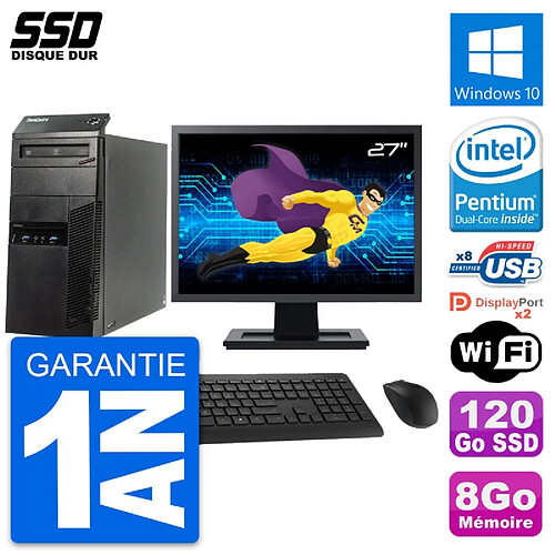 PC Tour Lenovo M83 Ecran 27" Intel G3220 RAM 8Go SSD 120Go Windows 10 Wifi · Occasion