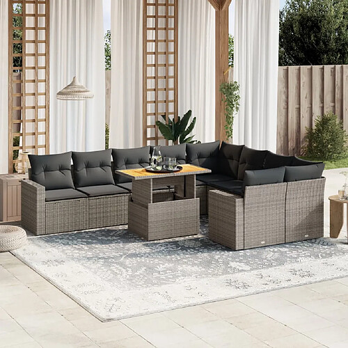 vidaXL Salon de jardin avec coussins 10 pcs gris résine tressée