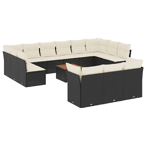 Maison Chic Salon de jardin avec coussins 14 pcs, Ensemble Tables et chaises de jardin, noir résine tressée -GKD948351