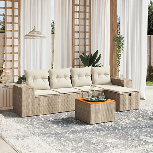 vidaXL Salon de jardin avec coussins 6 pcs beige résine tressée