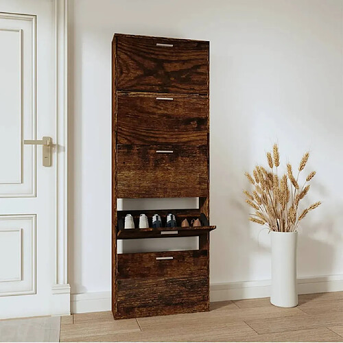 vidaXL Armoire à chaussures Chêne fumé 59x17x169 cm Bois d'ingénierie