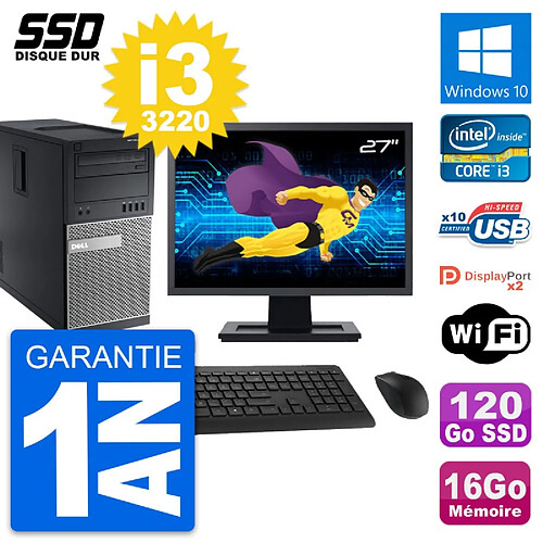 PC Tour Dell 9010 Ecran 27" Intel i3-3220 RAM 16Go SSD 120Go Windows 10 Wifi · Occasion