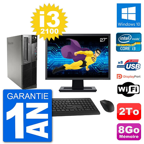 PC Lenovo M91p SFF Ecran 27" Intel i3-2100 RAM 8Go Disque 2To Windows 10 Wifi · Occasion