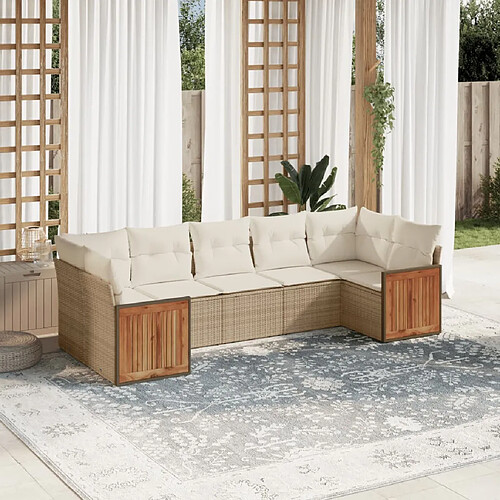 vidaXL Salon de jardin avec coussins 7 pcs beige résine tressée