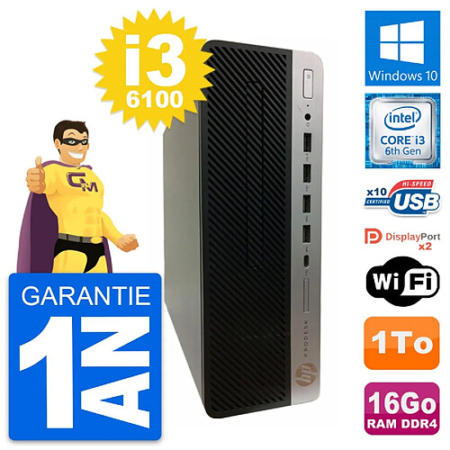 PC HP ProDesk 600 G3 SFF Intel i3-6100 RAM 16Go Disque Dur 1To Windows 10 Wifi · Occasion