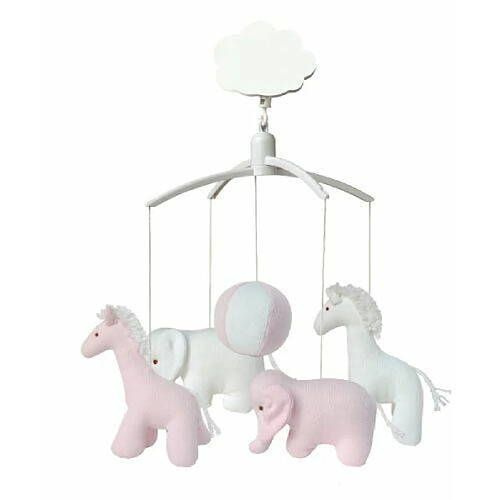 Trousselier - VM1149 03 - Mobile Musical Girafe, Elephant - Rose et Blanc