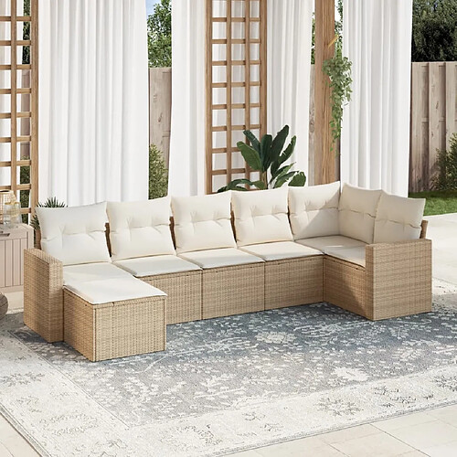 vidaXL Salon de jardin avec coussins 7 pcs beige résine tressée