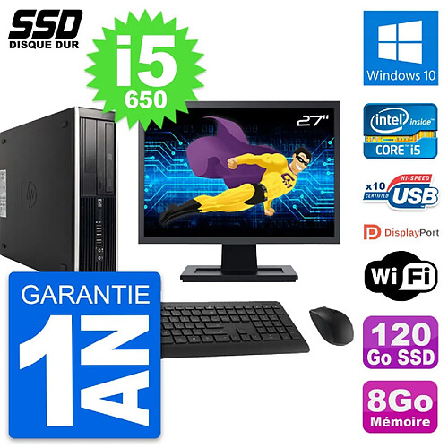 PC HP 8100 SFF Ecran 27" Intel Core i5-650 RAM 8Go SSD 120Go Windows 10 Wifi · Occasion