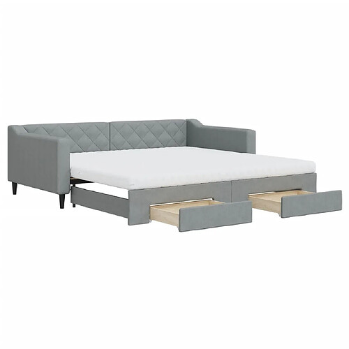 Maison Chic Lit d'appoint avec gigogne et tiroirs | Lit de jour | Lit de repos gris clair 100x200 cm tissu -GKD91627