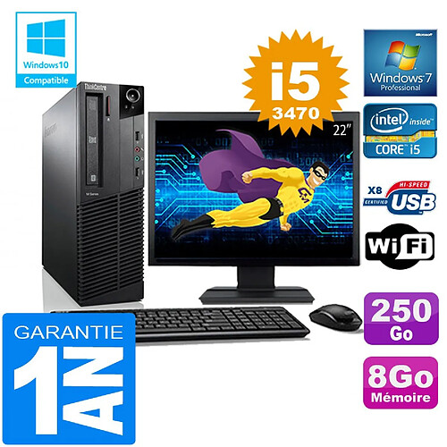 PC Lenovo M92p SFF Core I5-3470 Ram 8Go Disque 250 Go Wifi W7 Ecran 22" · Occasion