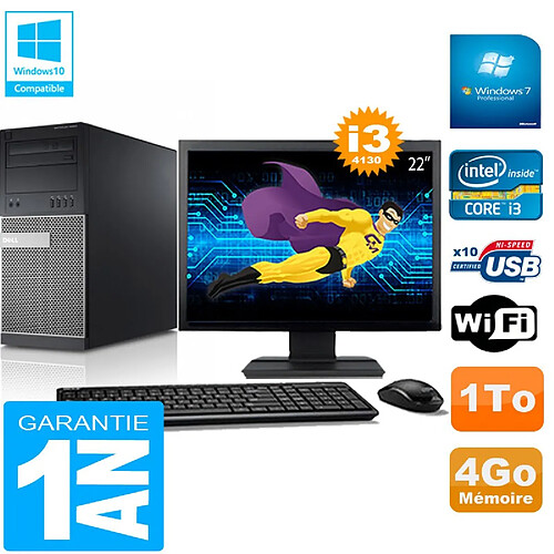 PC Tour DELL 9020 Core I3-4130 Ram 4Go Disque 1 To Wifi W7 Ecran 22" · Occasion