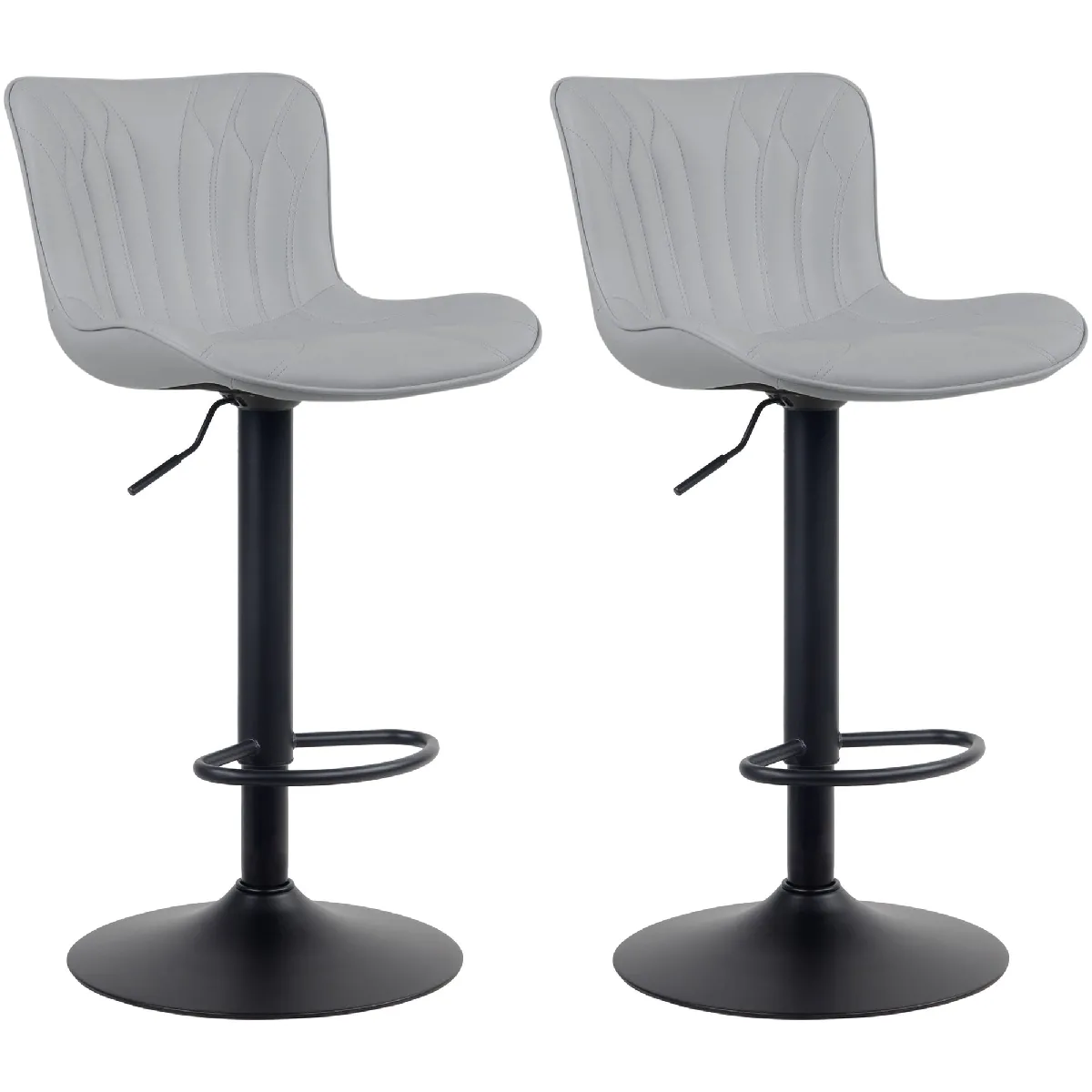 Decoshop26 Lot de 2 tabourets de bar chaises hautes avec coutures décoratives en PVC gris pieds en métal noir 10_0004327