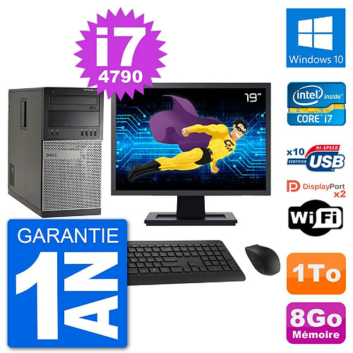 PC Tour Dell 7020 Ecran 19" Intel i7-4790 RAM 8Go Disque 1To Windows 10 Wifi · Occasion