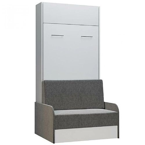 Inside 75 Armoire lit escamotable DYNAMO SOFA blanc canapé + accoudoirs tissu gris 90*200 cm