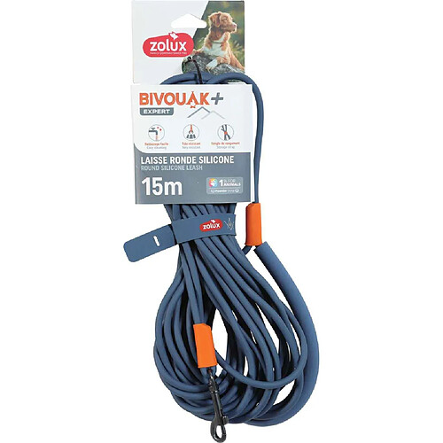 ZOLUX Longe ronde en silicone bleu Bivouak 5 m 15 m.