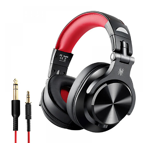 General Casque Bluetooth sur l'oreille, casque Hi-Res sur l'oreille pour la surveillance et le mixage en studio, casques pliables avec son stéréo sans fil/filaire, oreillette en cuir protéiné(rouge)