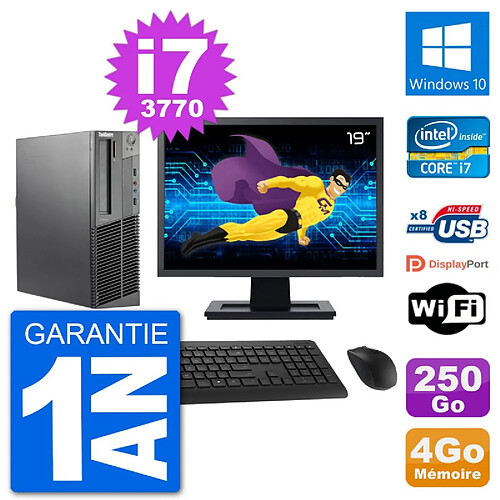 PC Lenovo M92p SFF Ecran 19" Intel i7-3770 RAM 4Go Disque 250Go Windows 10 Wifi · Occasion