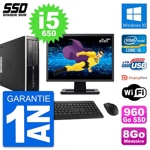 PC HP 8100 SFF Ecran 22" Intel Core i5-650 RAM 8Go SSD 960Go Windows 10 Wifi · Occasion