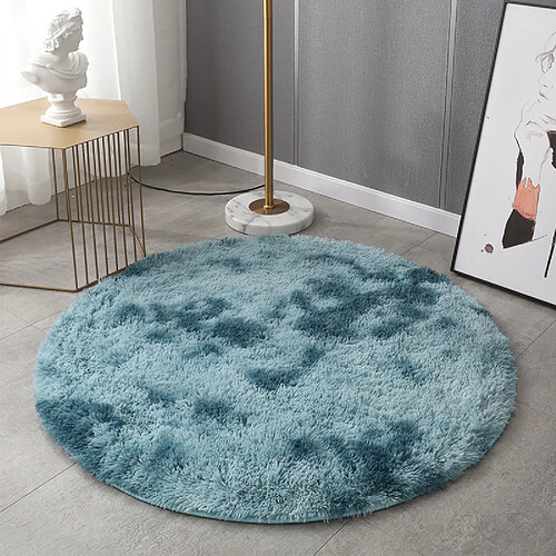 LUUCOZK Tapis à poils longs doux et moelleux pour chambre à coucher et salon - Bleu paon-Rond 80cm