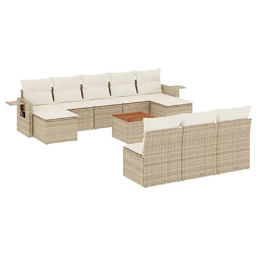 Maison Chic Salon de jardin 11 pcs avec coussins | Ensemble de Table et chaises | Mobilier d'Extérieur beige résine tressée -GKD53543