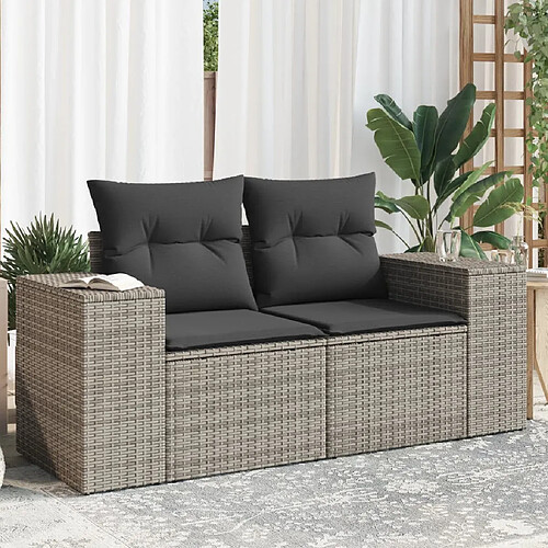 vidaXL Canapé de jardin 2 places avec coussins gris résine tressée