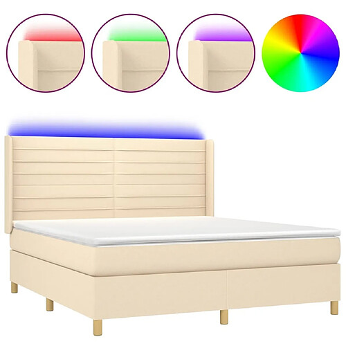 Maison Chic Lit adulte- Lit + matelas + LED,Sommier à lattes de lit matelas et LED Crème 180x200 cm Tissu -GKD19931