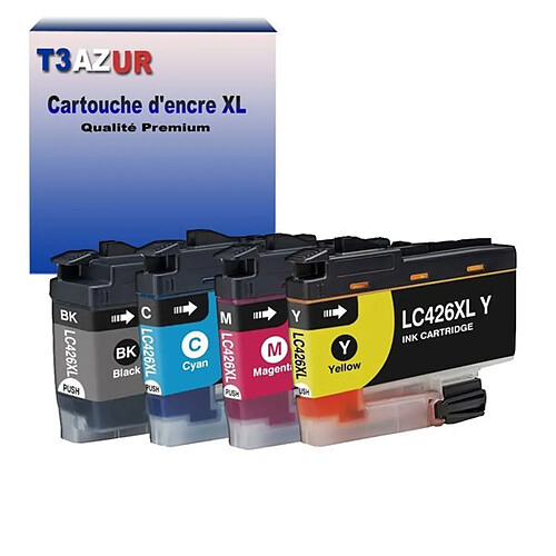 T3AZUR- 4x Cartouche compatible avec Brother LC426 XL pour Brother MFC-J4535DW, MFC-J4540DW