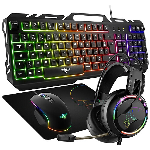 Spirit Of Gamers Pack gaming Clavier, Souris, Casque et tapis PRO-MKH5 rétro éclairé RGB - Souris 7 boutons 6200 dpi - Clavier Semi-méca