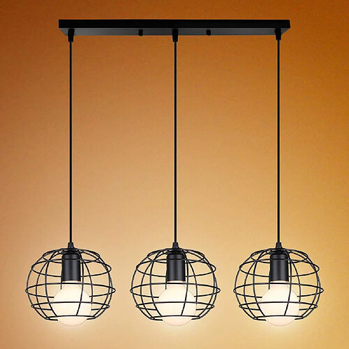 STOEX Retro Lampe Suspension Vintage, E27 Lustre Plafonniers Industrielle 3 Luminaire Cage forme Balle Rond - Noir