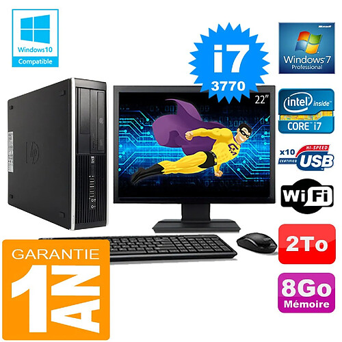 PC HP Compaq 8300 SFF Core I7-3770 Ram 8Go Disque 2 To Wifi W7 Ecran 22" · Occasion