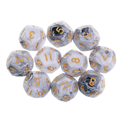 10pcs 12 sided dés d12 dés polyédriques pour dungeons et dragons jeux de table blanc gris