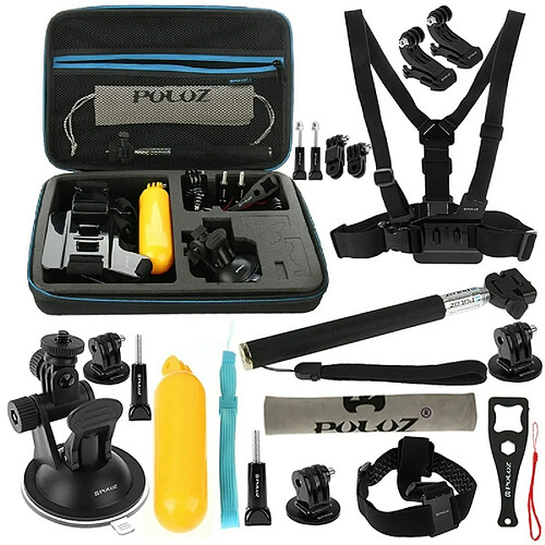 Wewoo Kit d'accessoire pour 20 en 1 Gopro HERO6 / 5/5 Session / 4 Session / 4/3 + / 3/2/1, Xiaomi et autres caméras d'action Accessoires Combo Kits avec EVA Case sangle de poitrine + de tête + Ventouse Mount + 3-Way Pivot Bras + J-Hook Boucles + Monopode extens